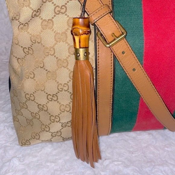 Gucci Rania Monogram GG Web Convertible Satchel Tote Crossbody Bag in Khaki - Picture 4 of 17